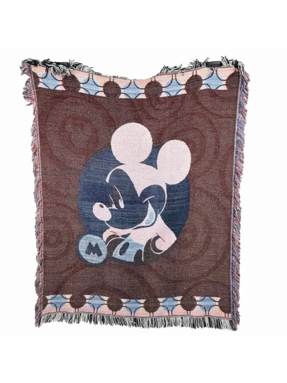 DISNEY MICKEY MOUSE WOVEN THROW BLANKET TAPESTRY W/ FRINGE EDGES APPROX. 60X49.5